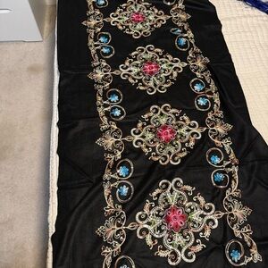 Handmade Mexican embroidered shawl black floral rebozo style